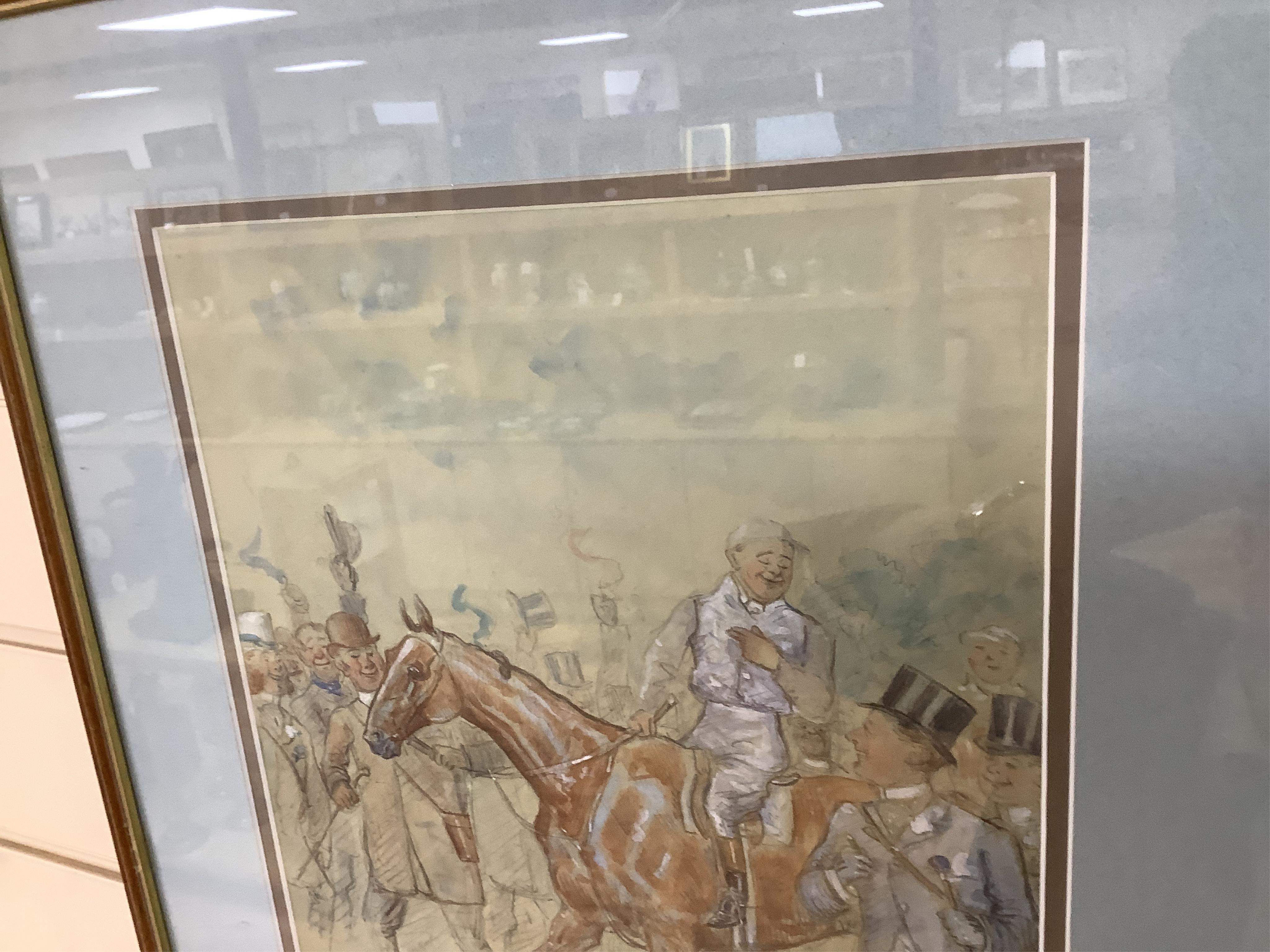 George Finch Mason (1850-1915), Horse racing interest to include 'Old Days at Cheltenham' and 'Victory', three pen, ink and washes, each signed, largest 31 x 25cm